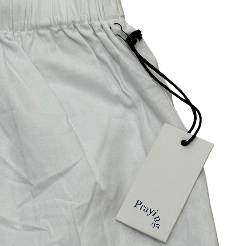 Praying Women’s White Cotton Boxer Shorts Elastic Waist Minimal Lounge Y2K Style - Picture 4 of 7